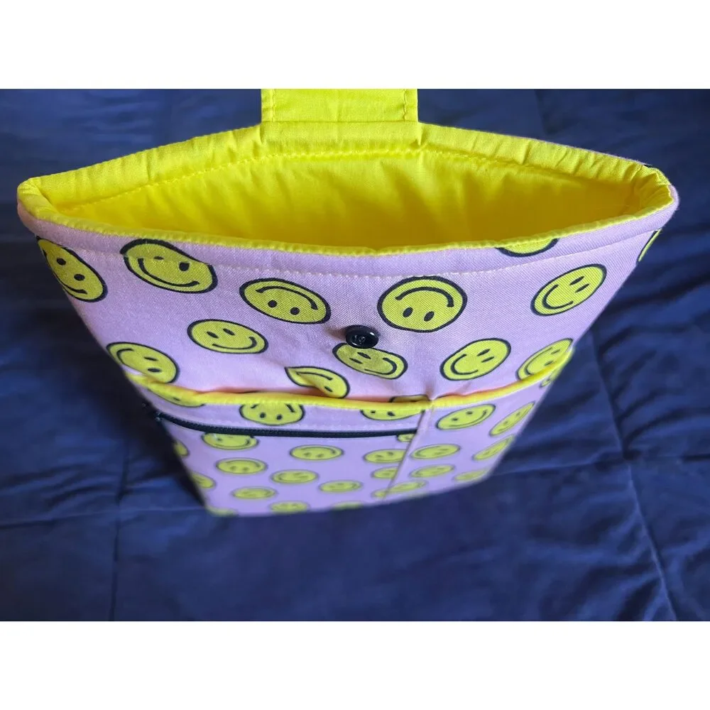 NWOT Smiley Faces, Small Book Sleeve, Front Zipper Pocket, Corner Bookmark